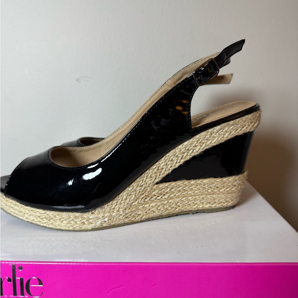 Charming Charlie Black Patent Slingback Wedges